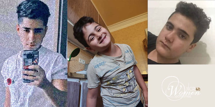 Victimes innocentes tuées à Izeh, de gauche à droite : Artin Rahmani, Kian Pirfalak, Sepehr Maghsoudi.