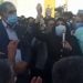 A female teacher from Hashtgerd speaks to the large gathering of teachers in Karaj