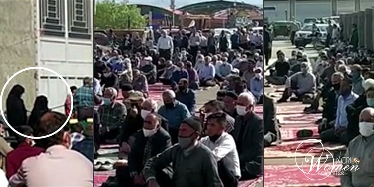 A brave woman speaks to the large sit-in protest of farmers in Varjaveh, Isfahan